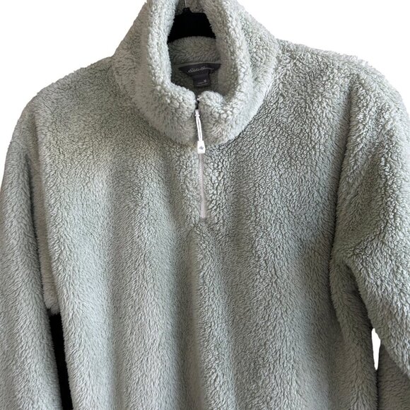 Eddie Bauer Light Green Fleece 1/4 Zip Pullover Cozy Sweater Size Medium - Picture 5 of 11